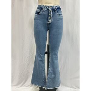 Good American 'Good' Blue Flare Raw Exposed Button Denim Jean Size 27